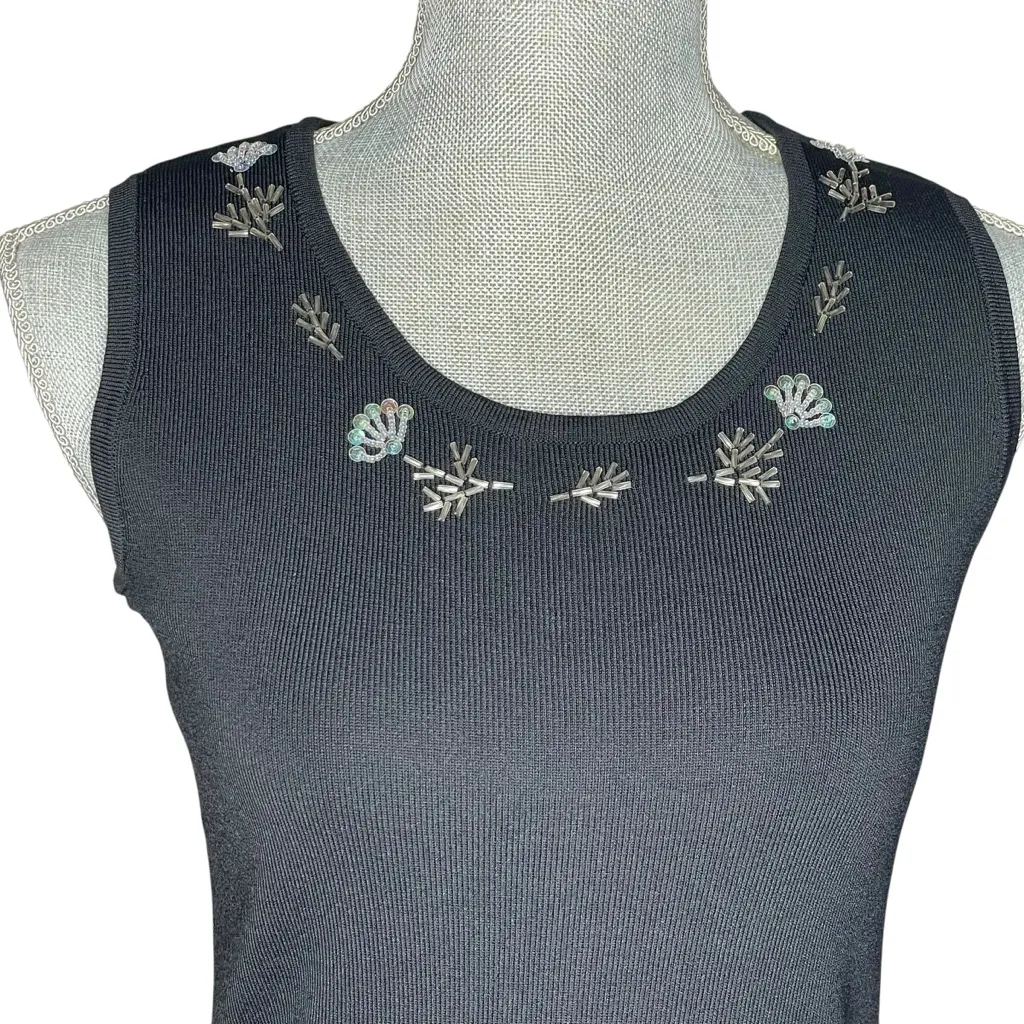 BCBGMAXAZRIA Black Beaded Twin Set Cardigan & Tank Top Medium - Image 5