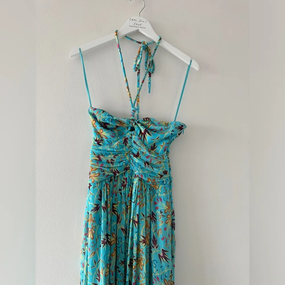 ALC Teal Handkerchief Hem Midi Halter Dress 0 - Image 4