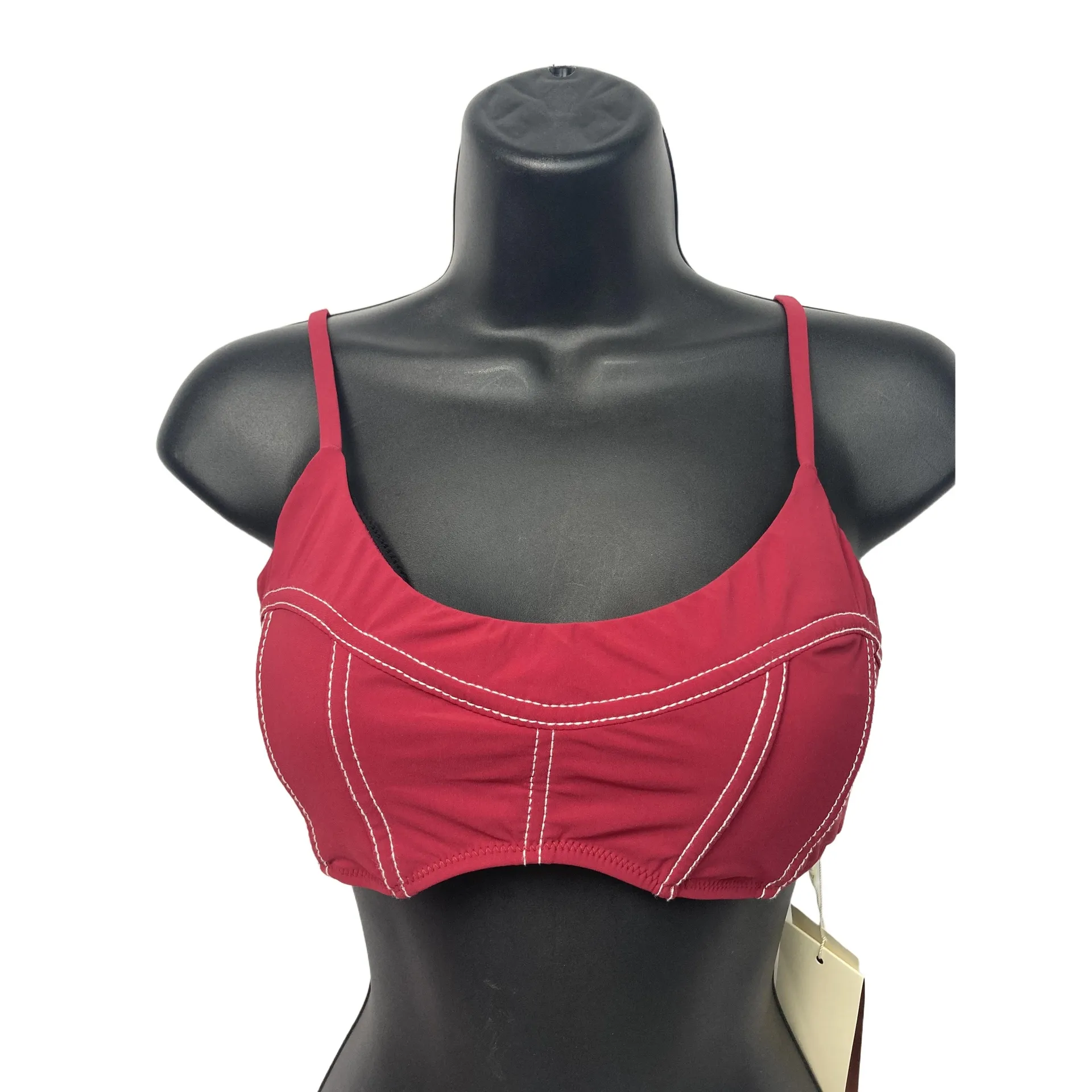 Gottex‎ Bikini Top Womens USA 10 Red White Contrast Stitch Swim - Image 3
