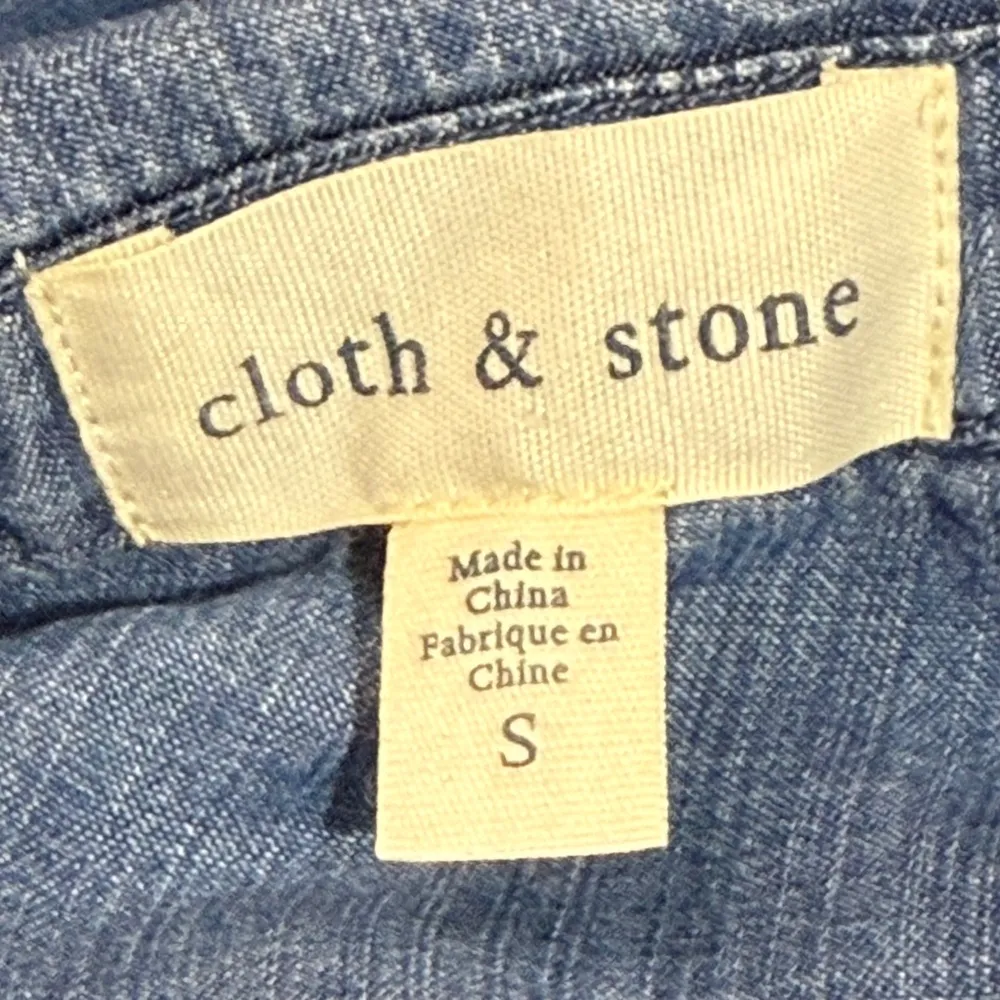 Anthropologie Cloth & Stone Women's Denim Blue Chambray Shirt Dress Fray Edge - Image 9