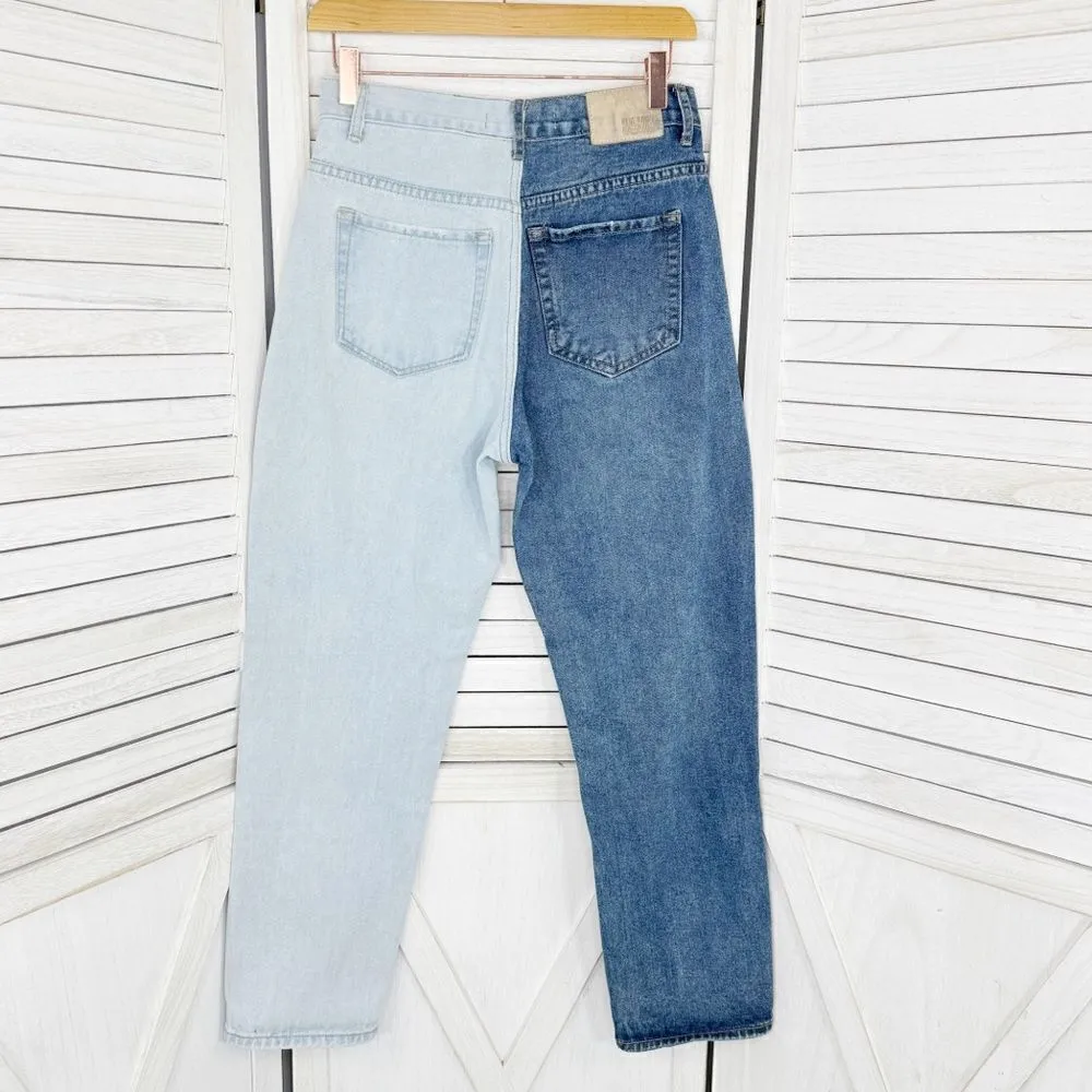 Blue Savvy Two Tone High Rise Mom Jeans Blue Juniors 5 27 Straight Leg Button - Image 3