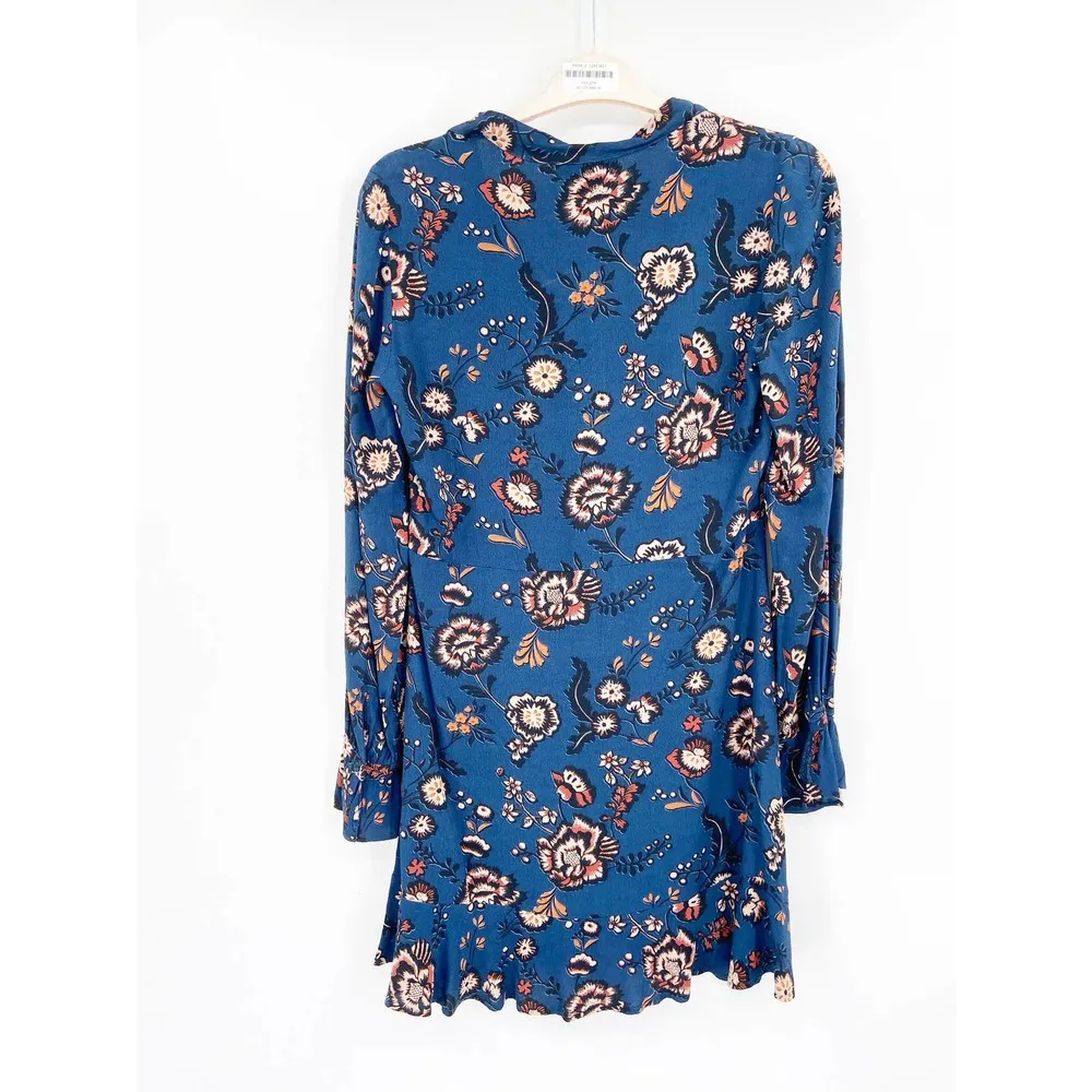 Sanctuary Harvest Moon Navy Blue Floral Print Tie Neck Long Sleeve Dress Size M - Image 4