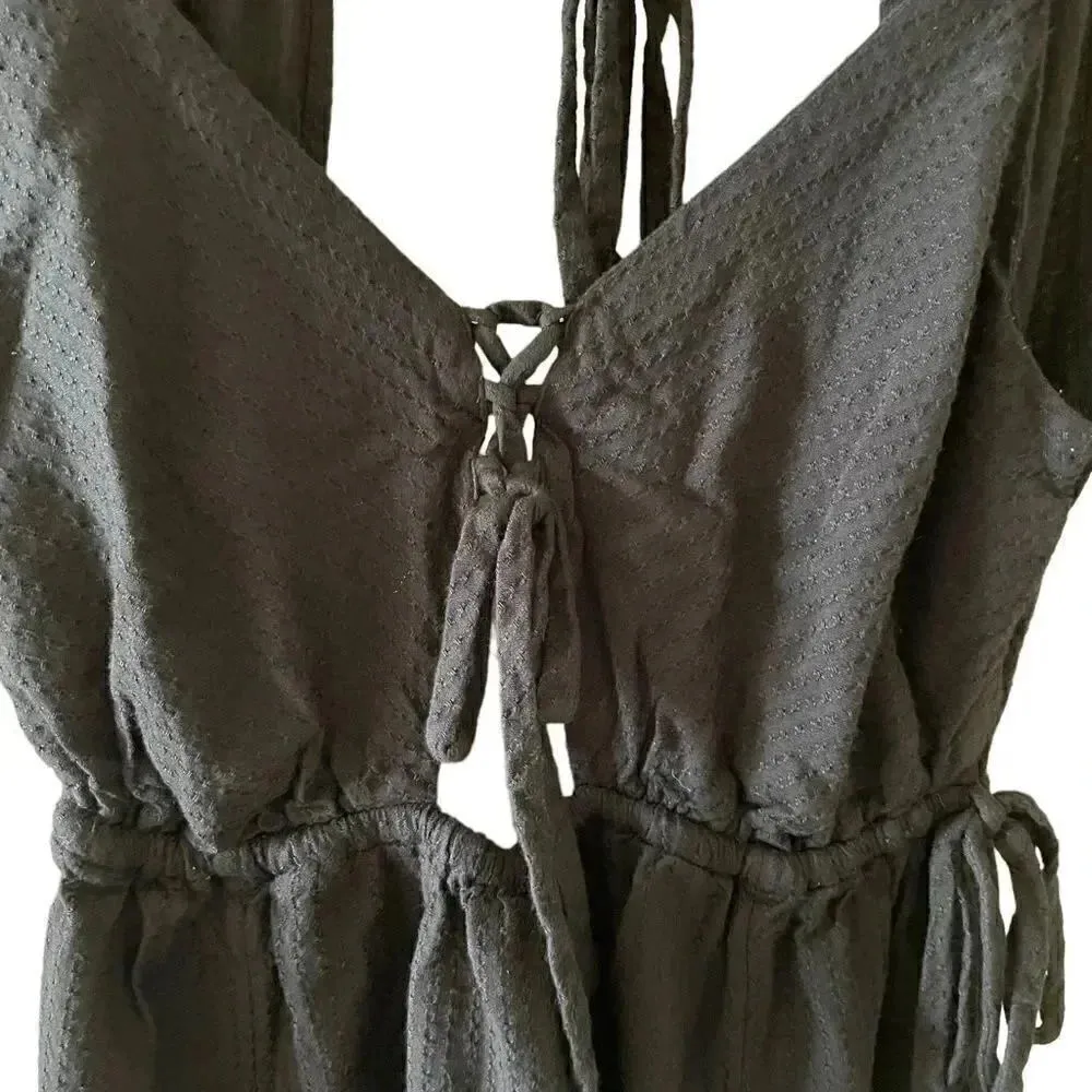 O’Neill Viscose Black Front Tie Straps  Slits Flowy Beach Maxi Womens Dress SZ S - Image 12