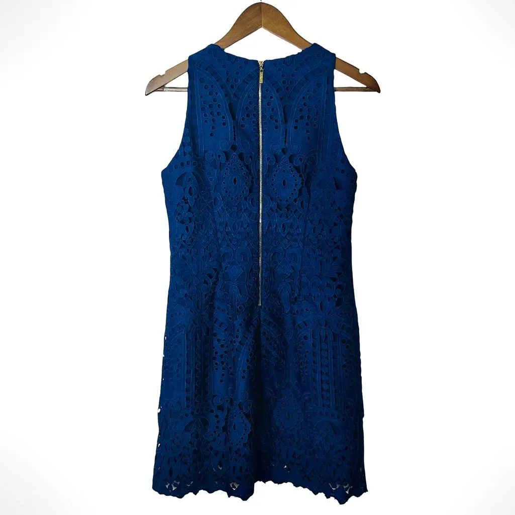 Eliza J Navy Lace Scalloped Sheath Dress Size 4 Cocktail Wedding Guest - Image 5