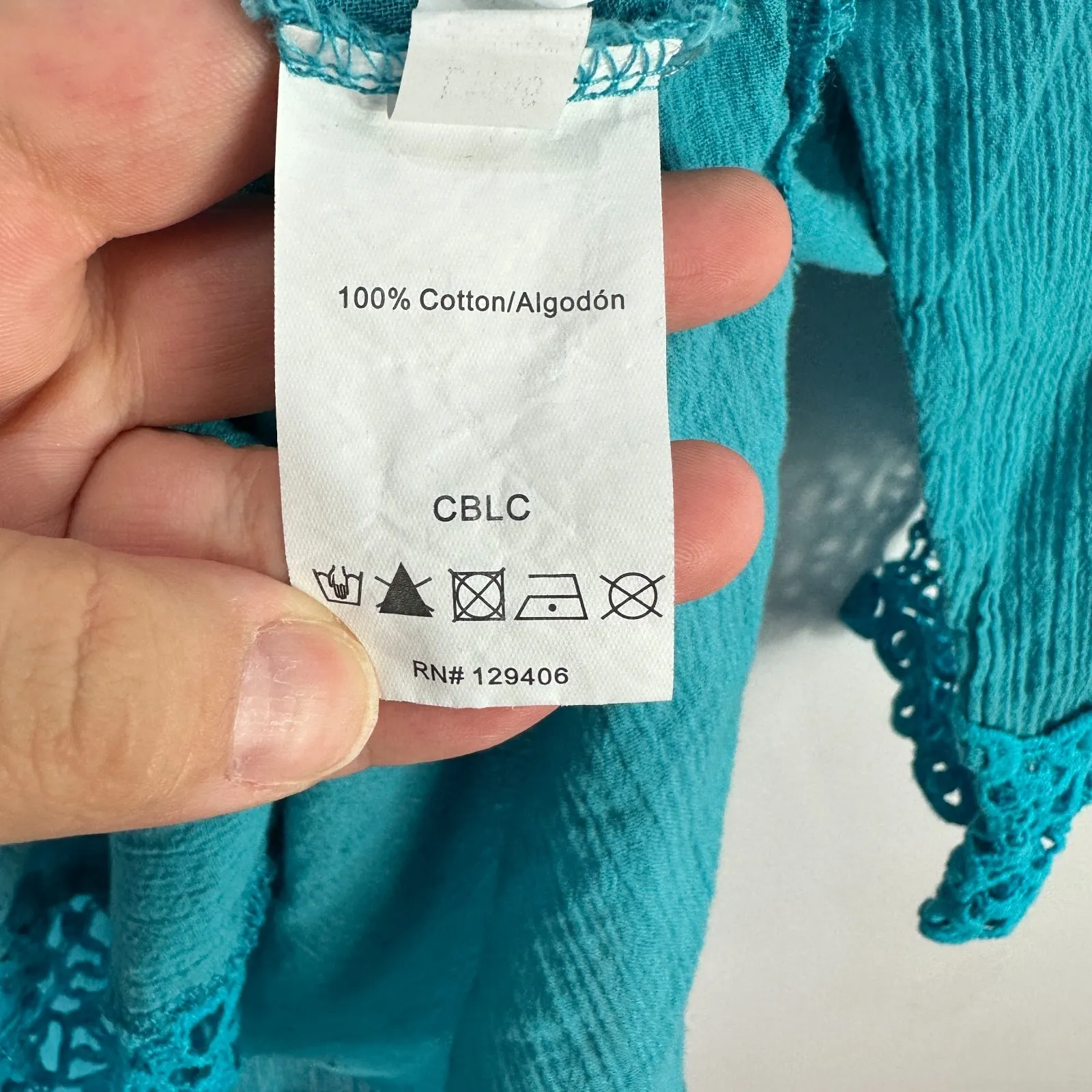 Venus Tunic Top XL Blue Crochet Trim Boho Resort‎ Crinkle Gauze Vacation Beach - Image 5