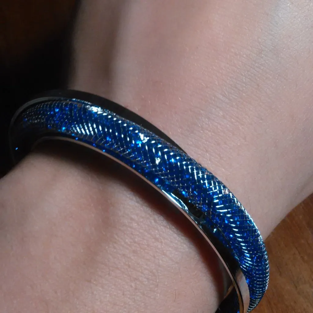 Sparkly Blue Austrian Crystal Infinity Silvertone Cuff Bracelet (7.00 Inch) - Image 2
