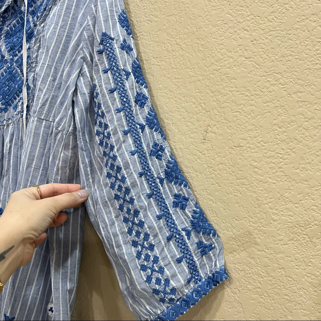 Johnny Was Workshop Tunic Dress Azure Effortless Boho Stripe Embroidered Size S - Image 7