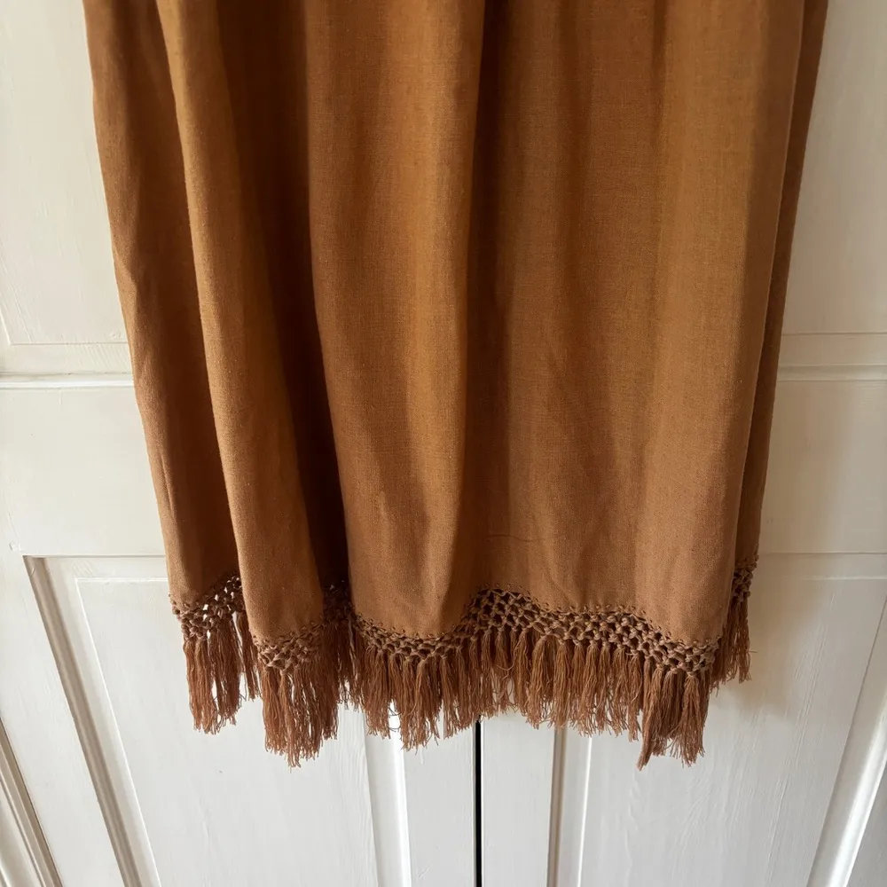 Ulla‎ Johnson Raw Silk Kalea Midi Dress Clay Size 4 Fringe Boho Bohemian Fringe - Image 5