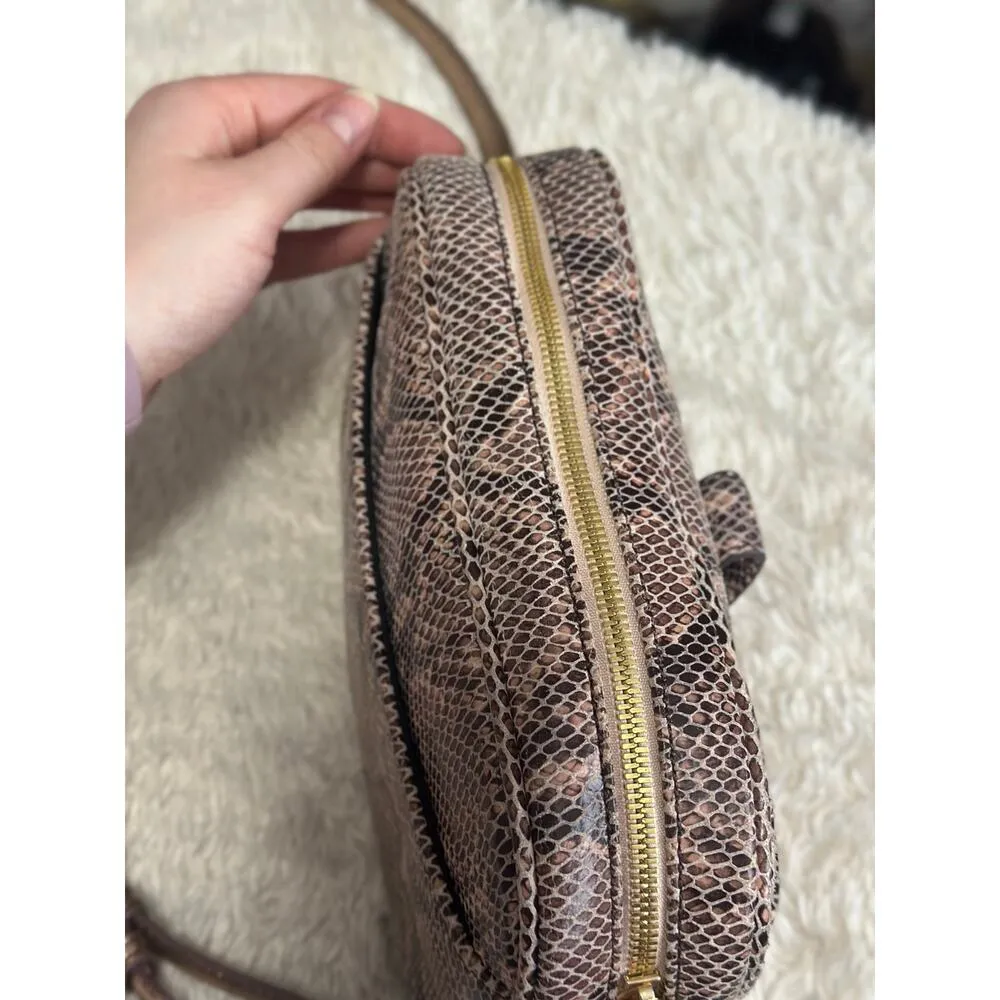 G.I.L.I Snake Embossed Leather Rose Gold Shimmer Crossbody Purse Camera Bag Brown - Image 8