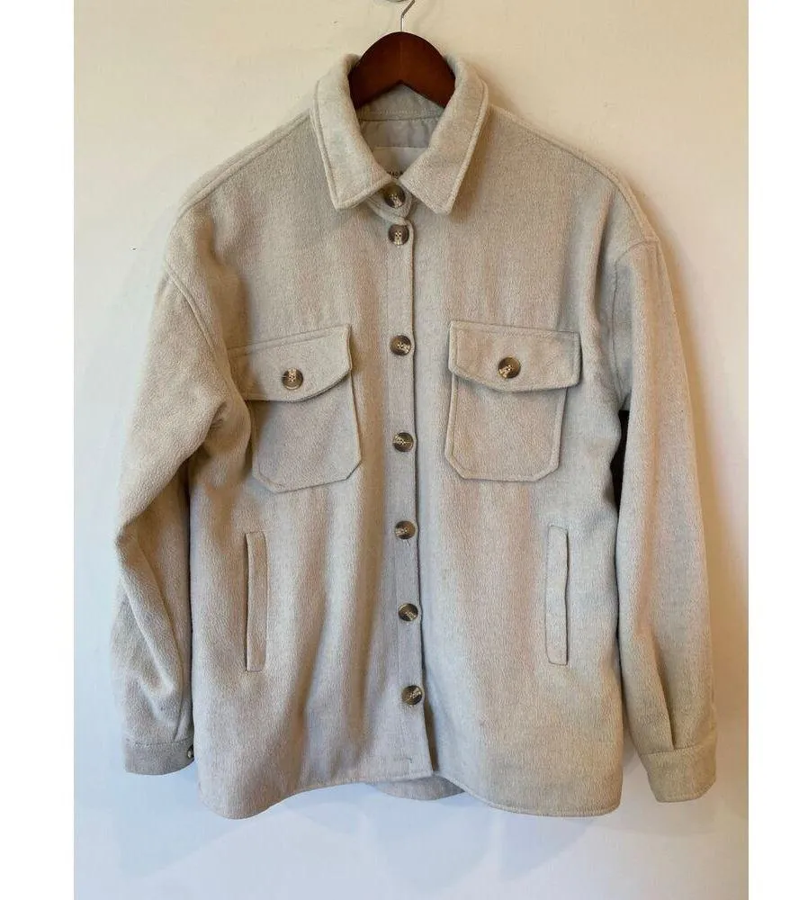 Thread & Supply Heather Ivory Faux Fleece 
Shirt Jacket Shaket Womens Small - Image 2