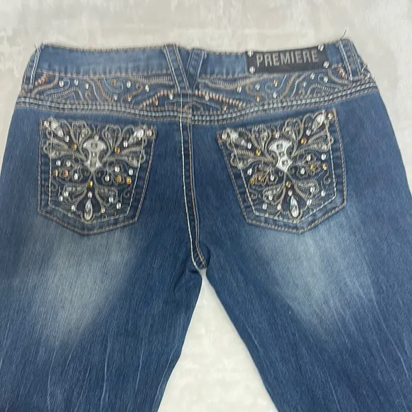 Premier Blue Boot Cut Jeans with Ornate Back Design Size 8 - Image 2