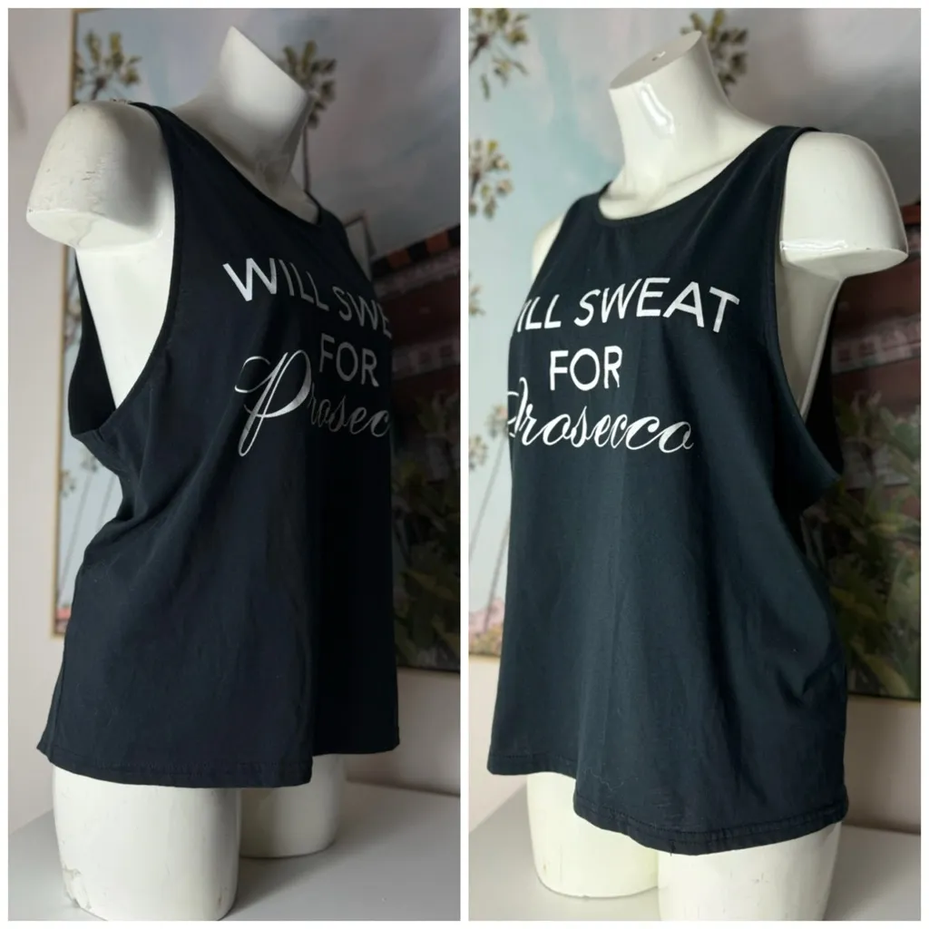 Workout Black “Will Sweat For Prosecco” Graphic Tank Top Women’s Size XL 14 - Image 5