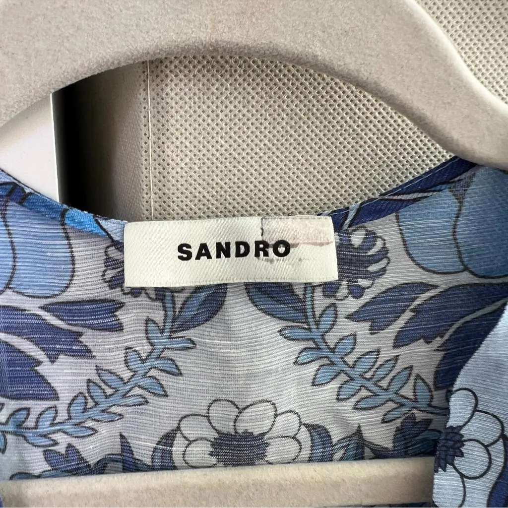 Sandro Yana Linen Blend Mini Dress in Blue - Image 6