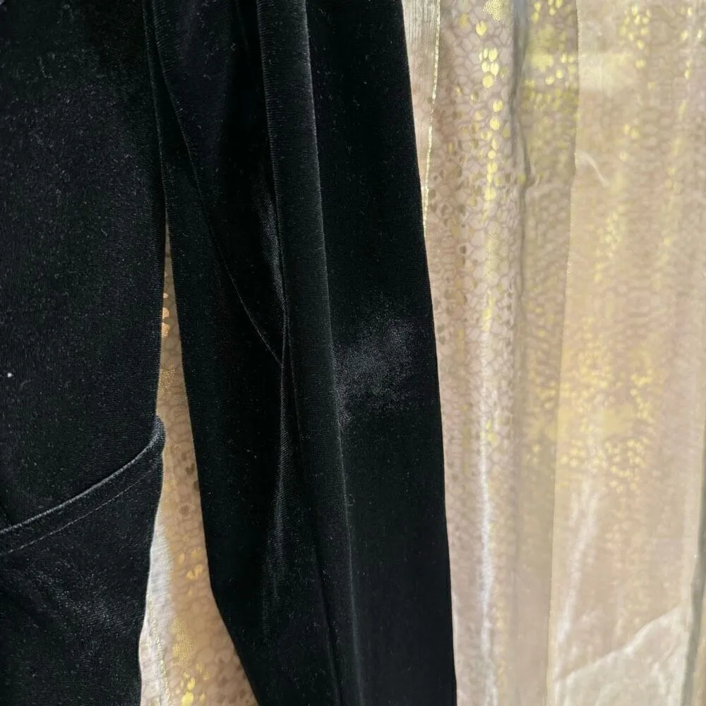 Zara Deep Black Velvet Wrap Front Tie Back Long Sleeve Bouse Medium - Image 5