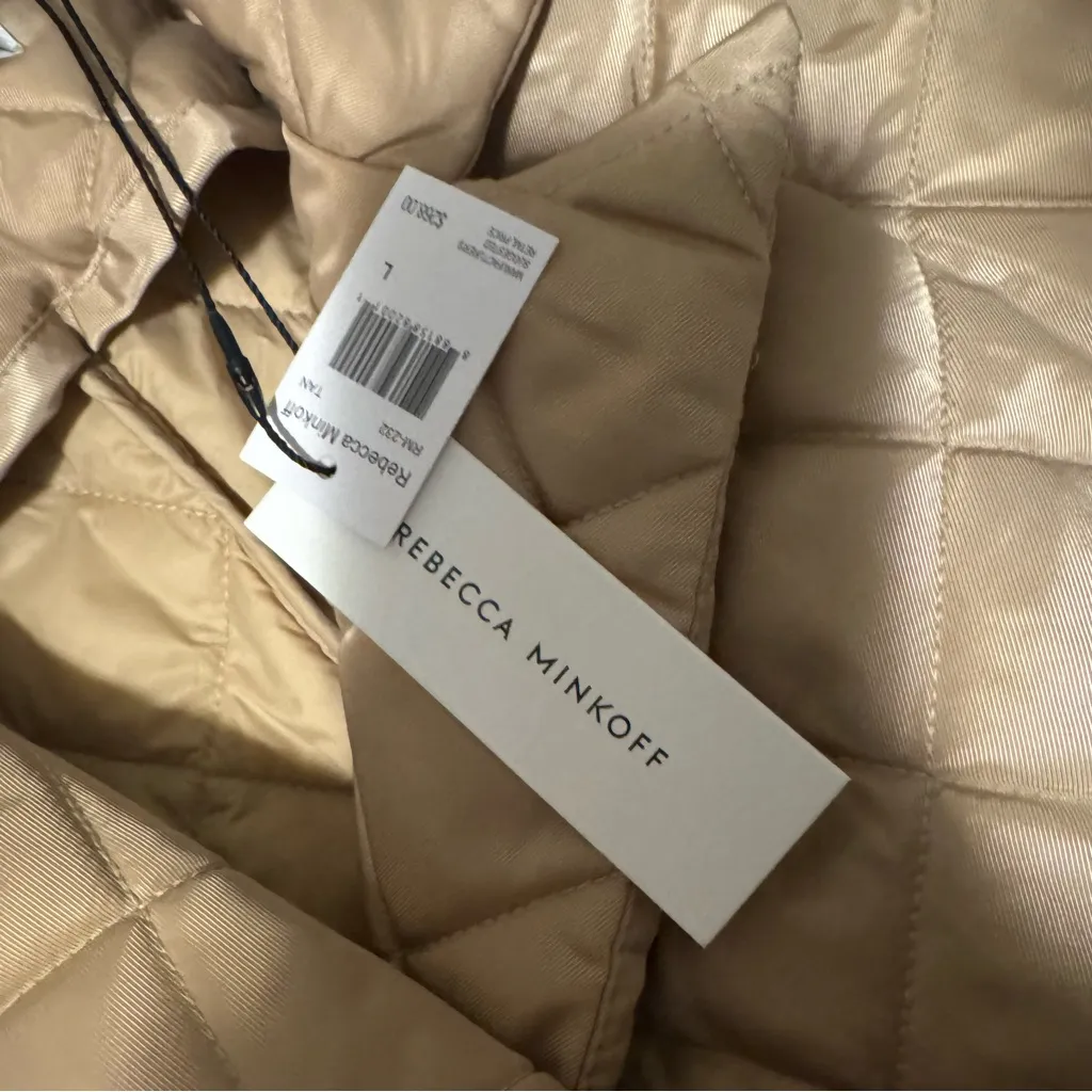 NWT $268.00 Rebecca Minkoff Women's Double Breasted Tan Quilted Long Coat Size L - Image 9
