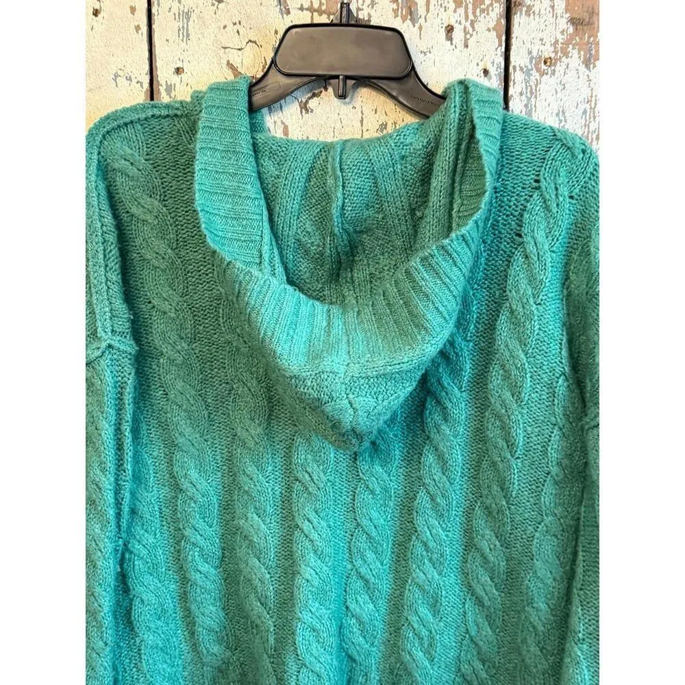 American Eagle Green Cable Knit Hooded Sweater, size Small - Image 4