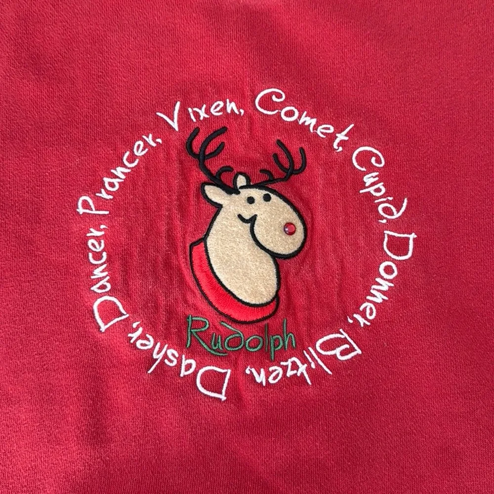 Women’s L/G Red Christmas Crewneck Sweatshirt Rudolph Reindeer Size Large - Image 2