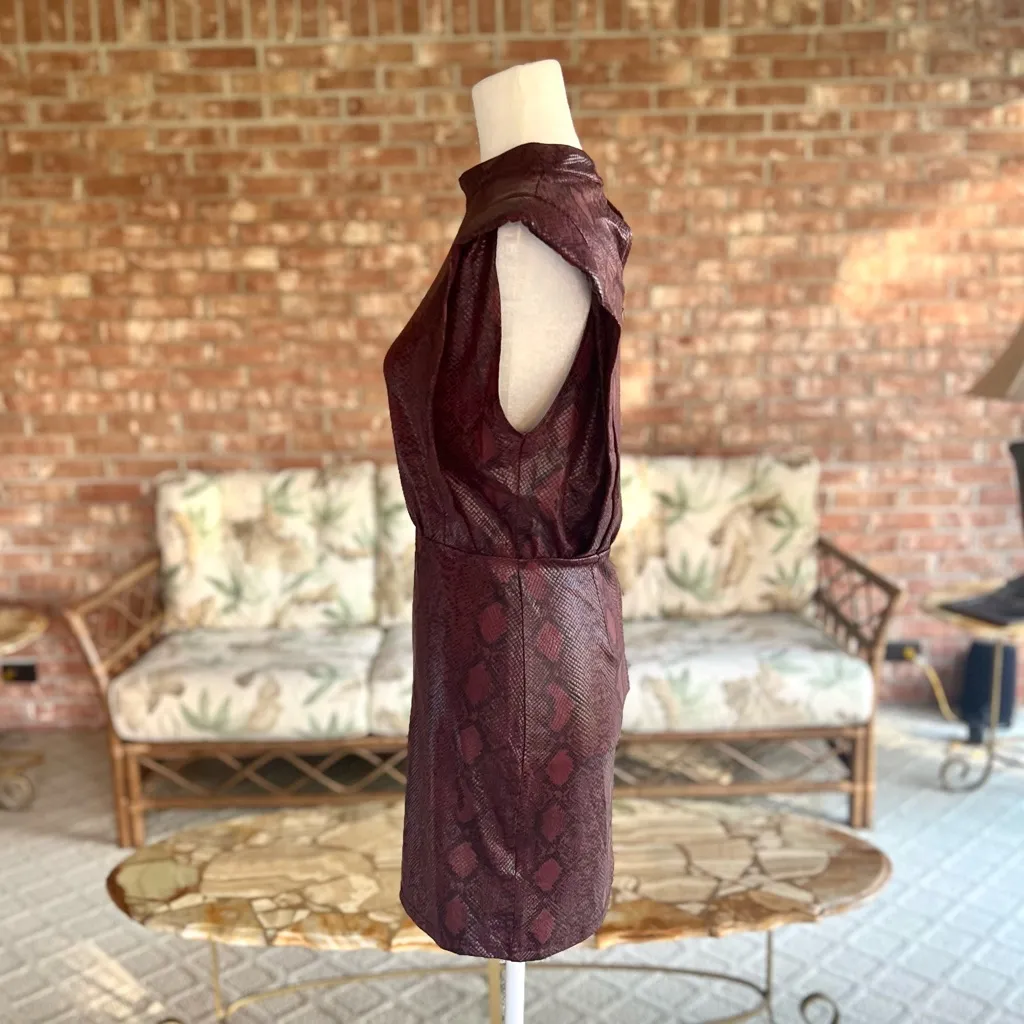 Fab’rik Dress Mini Snakeskin Faux Leather Mini Burgundy S Cocktail Party Edgy - Image 8