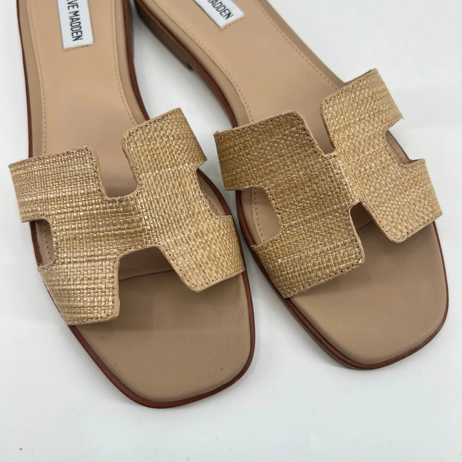 STEVE MADDEN HADYN Sandals Raffia slip on tan beige summer neutral size 11 - Image 4