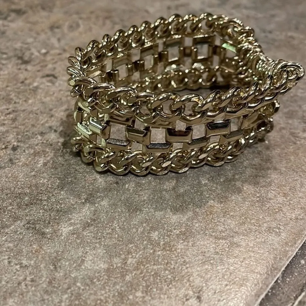Gold Tone Metal Chain Link Bracelet Chunky Heavy Fashion Jewelry - Image 4