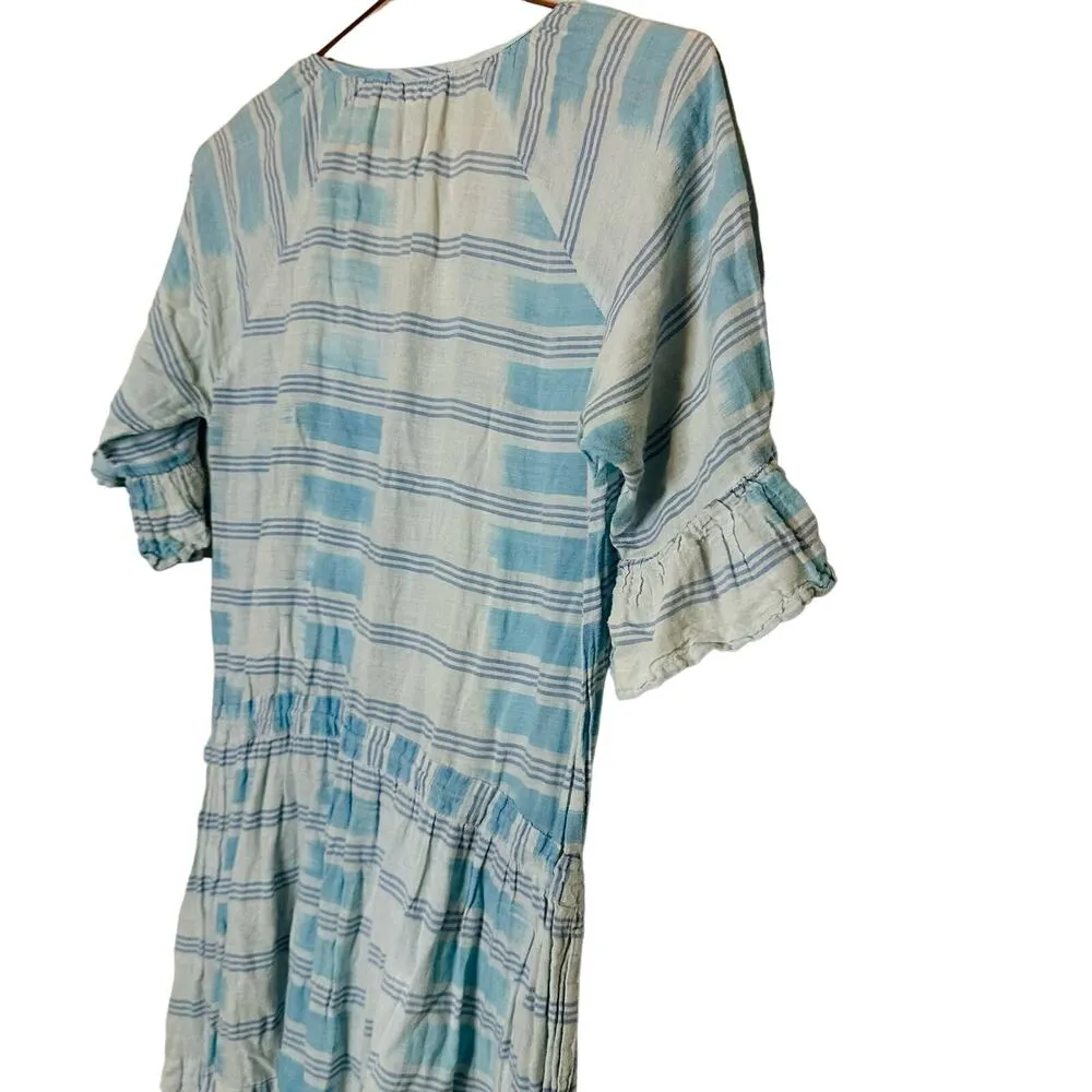 WARM Latitude Blue & White Short Sleeves Tie at Waist Flowy Maxi Dress Size M Size M - Image 10