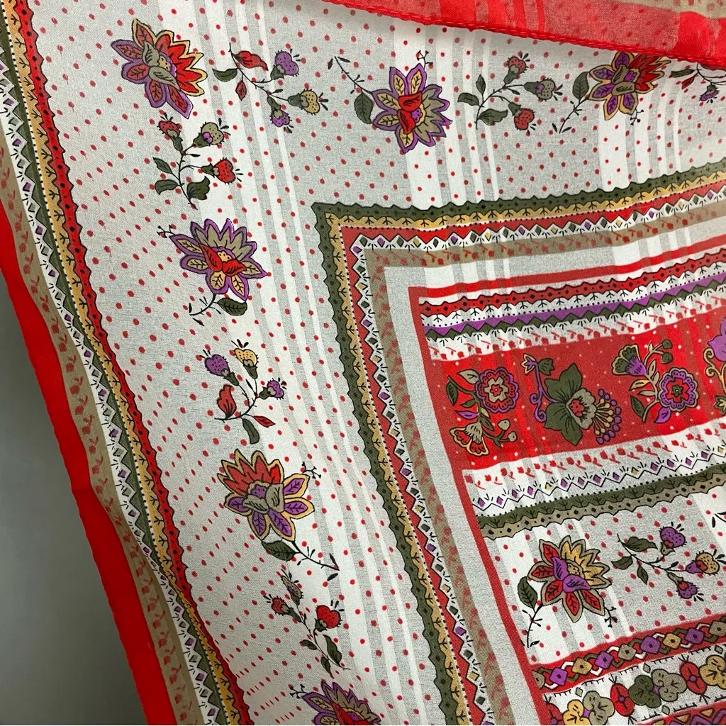 Vintage Scarf Floral Stripes Dots White Orangish Eclectic Retro Unique Delicate - Image 4