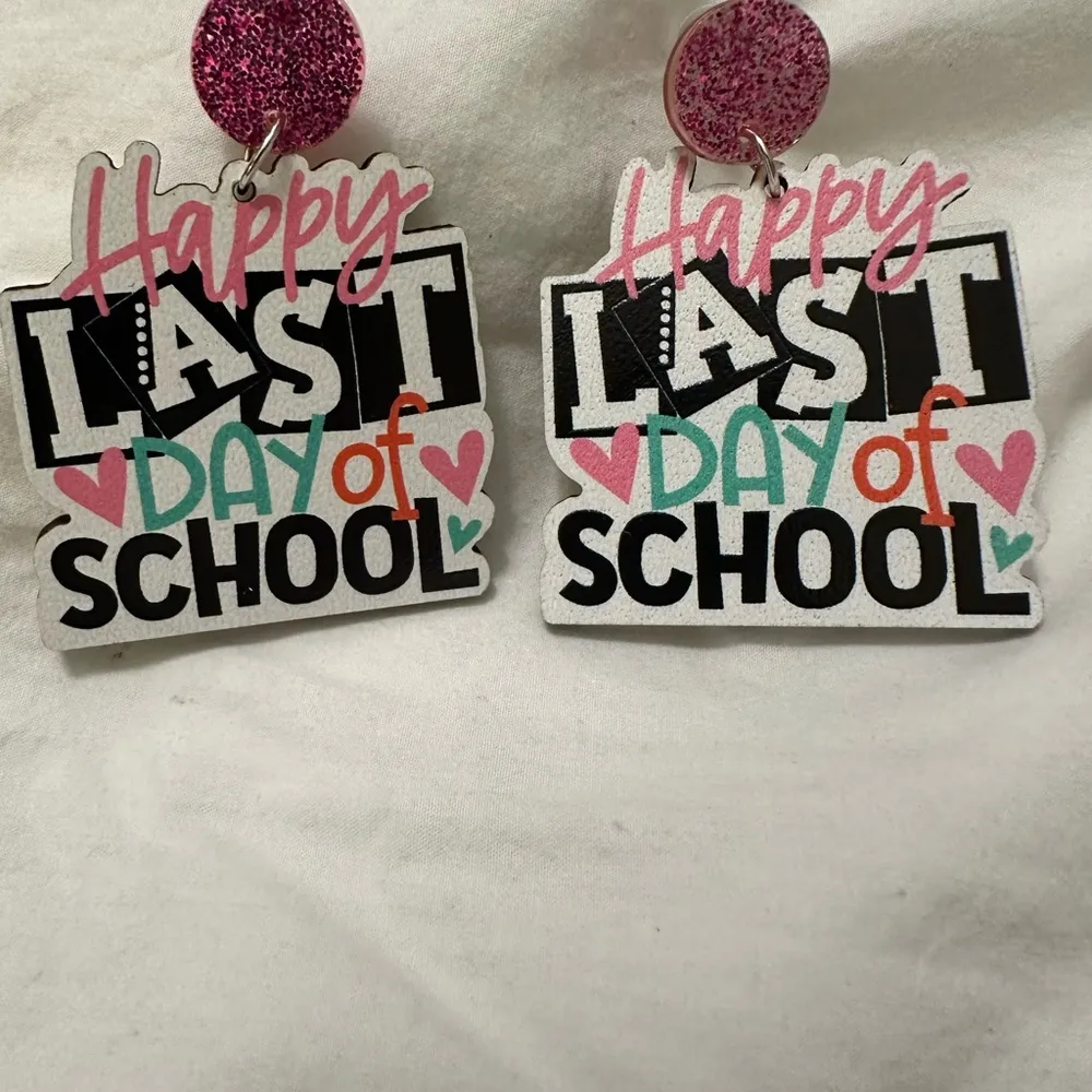 Pink Glitter 'Last Day of School' Earrings - Image 3