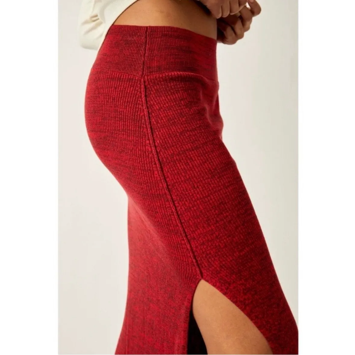 NEW Free People Golden Hour Midi Soft Knit Sweater Red Side Slit Skirt Medium - Image 2