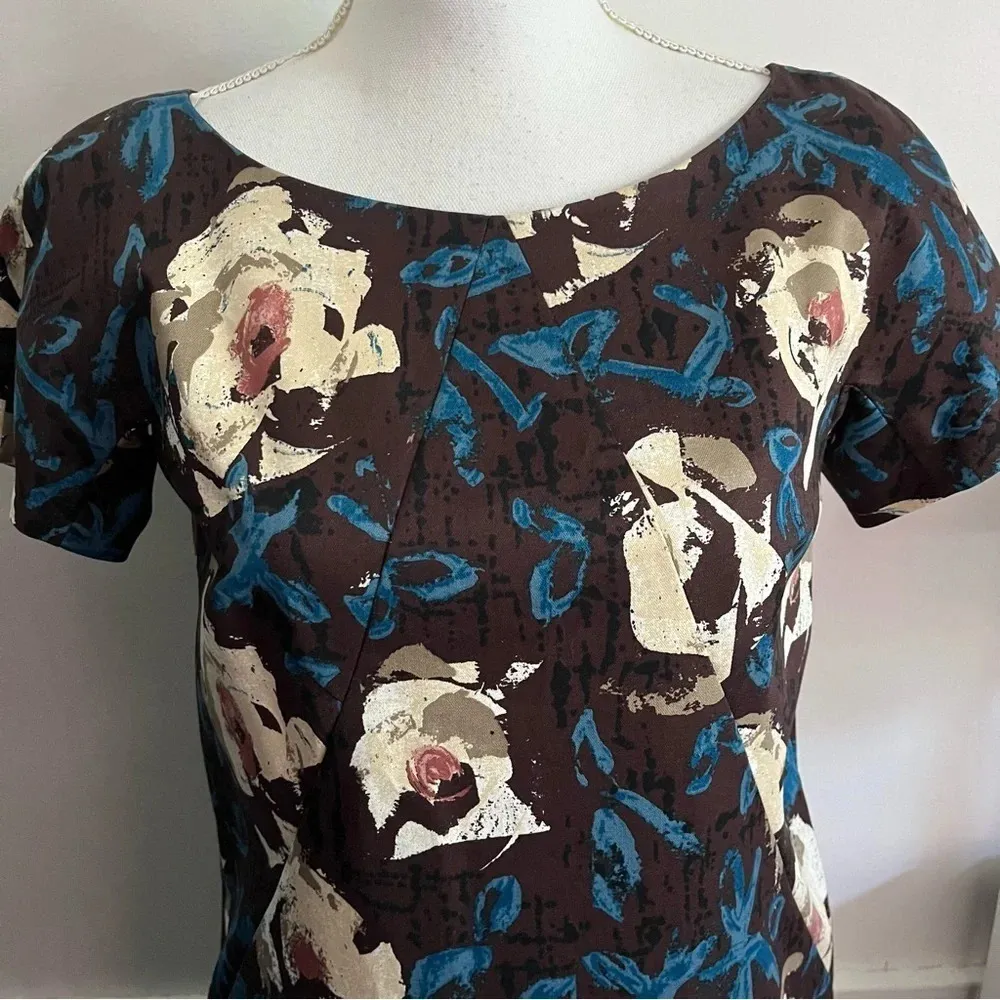 Moschino • Brown Blue Floral Short Sleeve Dress - Image 2