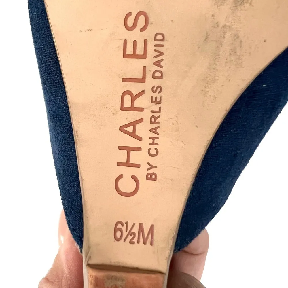 Charles David Blue Suede Open-Back Wedge India Booties - Size 6.5 - Image 10