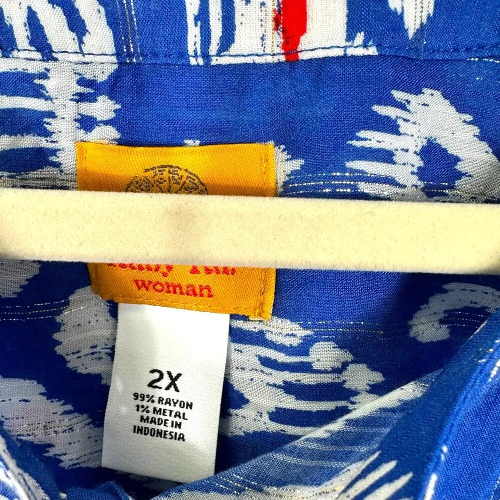 Ruby Rd Blue White Red All over Print Top Size 2X - Image 3