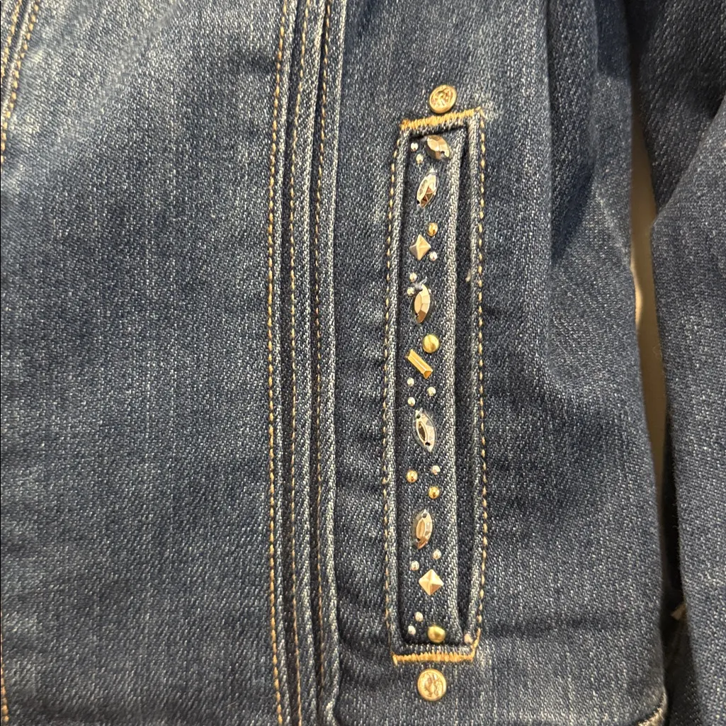 White House Black Market Blue rhinestone Denim Jacket - Image 5