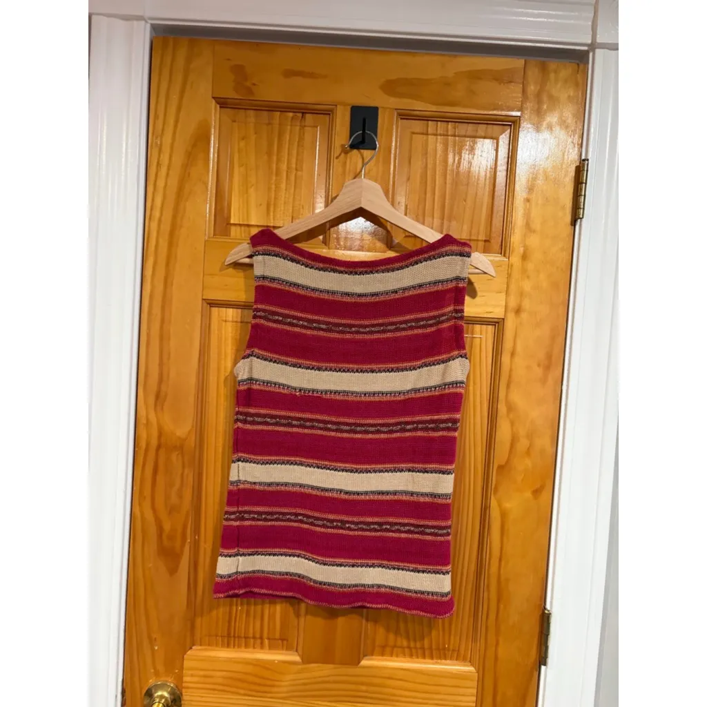 Lauren Ralph Lauren Linen Cotton Knit Sweater Tank Top Striped Boho Chic Size - Image 4