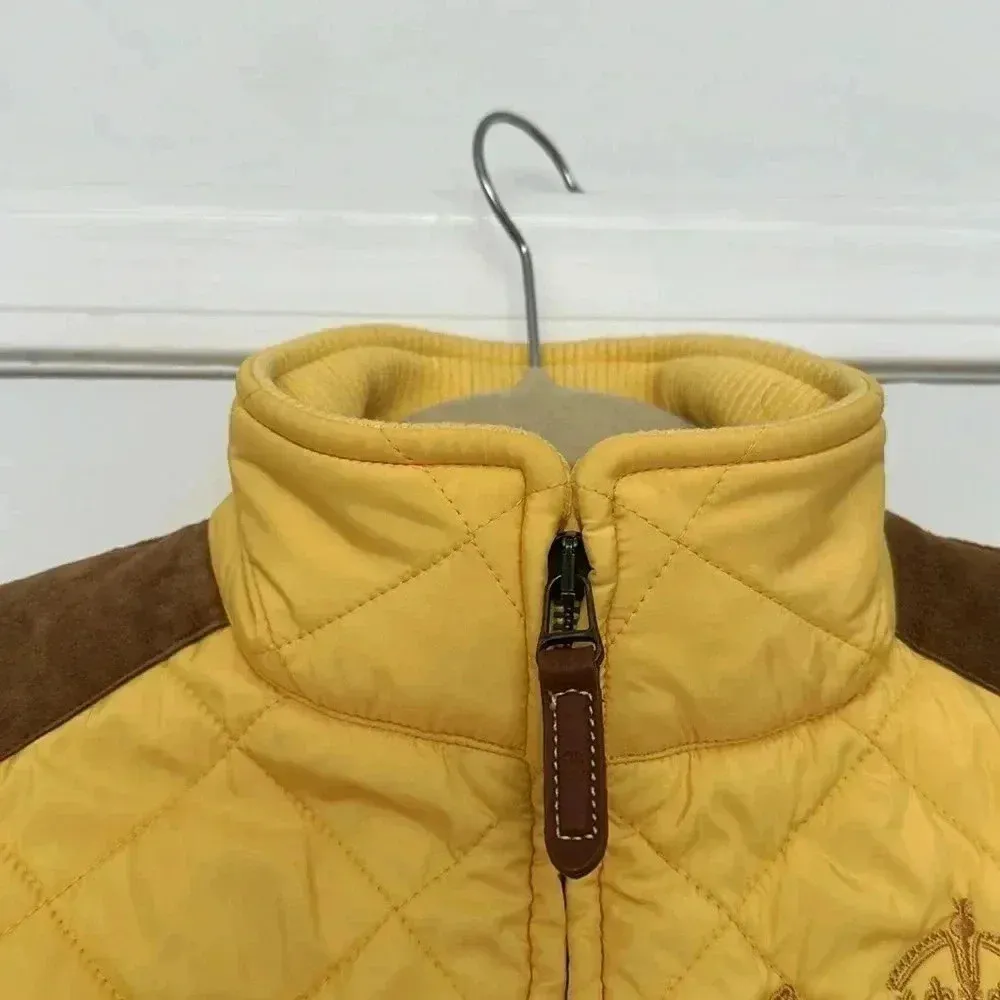 Ralph Lauren Sport Essex Crest Equestrian Vest Quilted Yellow Suede Sz SP - Image 7