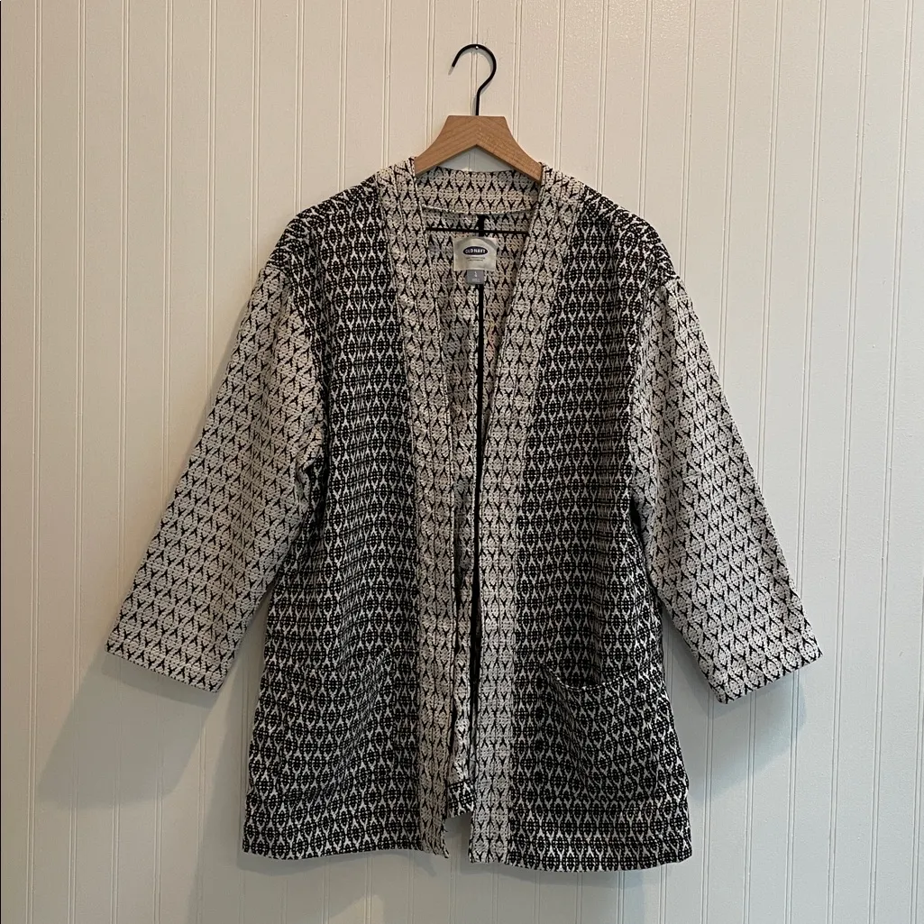 OLD NAVY Jacquard Open-Front Black Print Cardigan Jacket Size L - Image 3