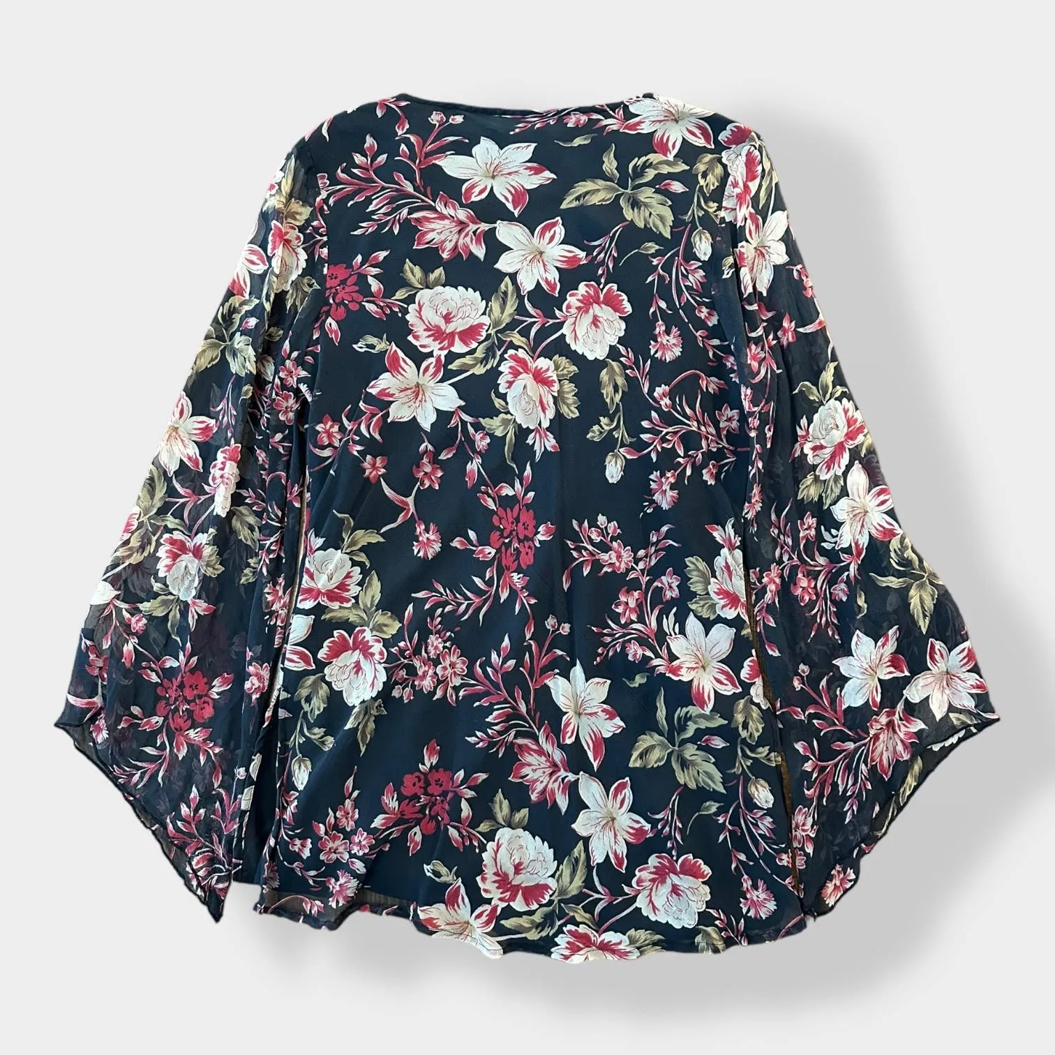New York City Design Co Vintage Y2K Silk Flare‎ Sleeve Floral Top Size L Black Size L - Image 5
