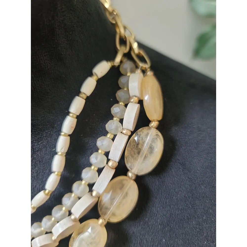 Women's Island Passage Multi Strand Beaded Necklace Lobster Clasp Cream Gold - Image 4