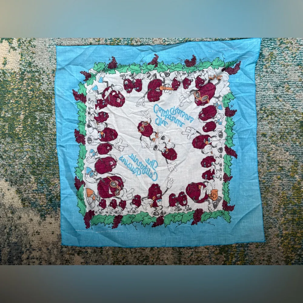 Vintage 1988 The California Raisins bandana head neck scarf Blue - Image 9