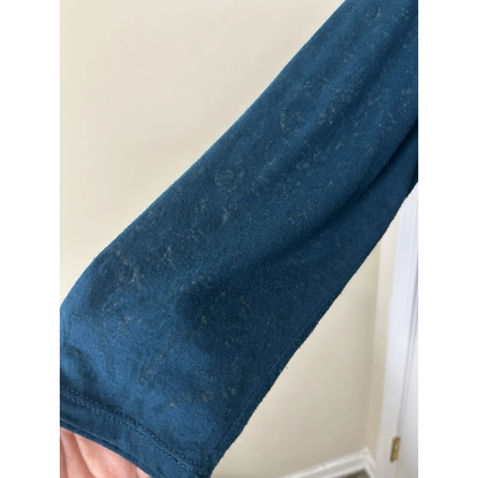 Velvet Burnout Teal Semi Sheer Long Sleeve Top Size XL Floral Paisley Comfy - Image 6