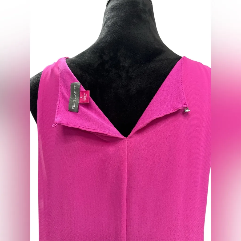 Vince Camuto Hot Pink Chiffon Overlay High Low Shift Dress Size L - Image 7