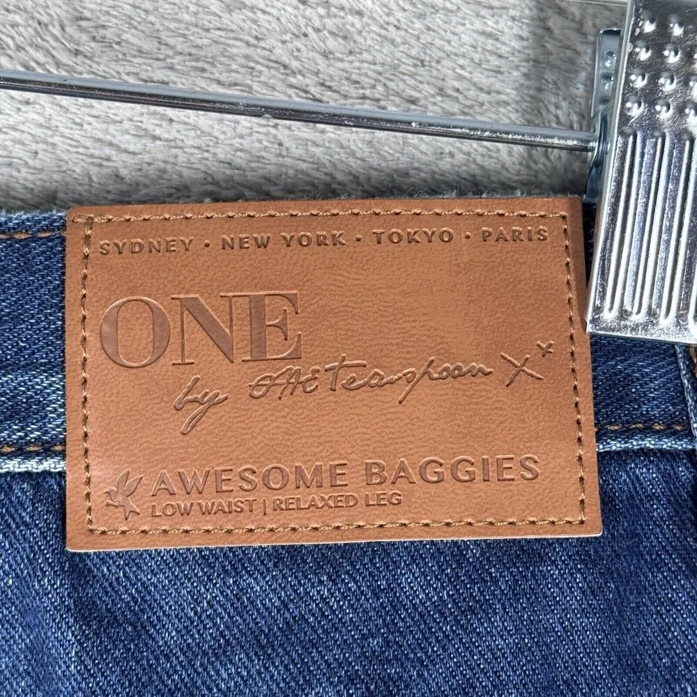 One Teaspoon Jeans Women 4 28" Awesome Baggie Blue Dark Whisker Fading Destroyed - Image 6