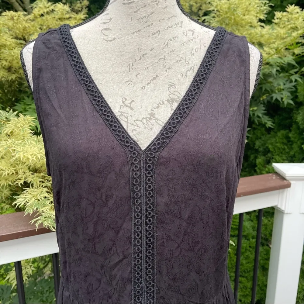 LOFT maxi tiered tank dress black crochet details Sz 12P - Image 3