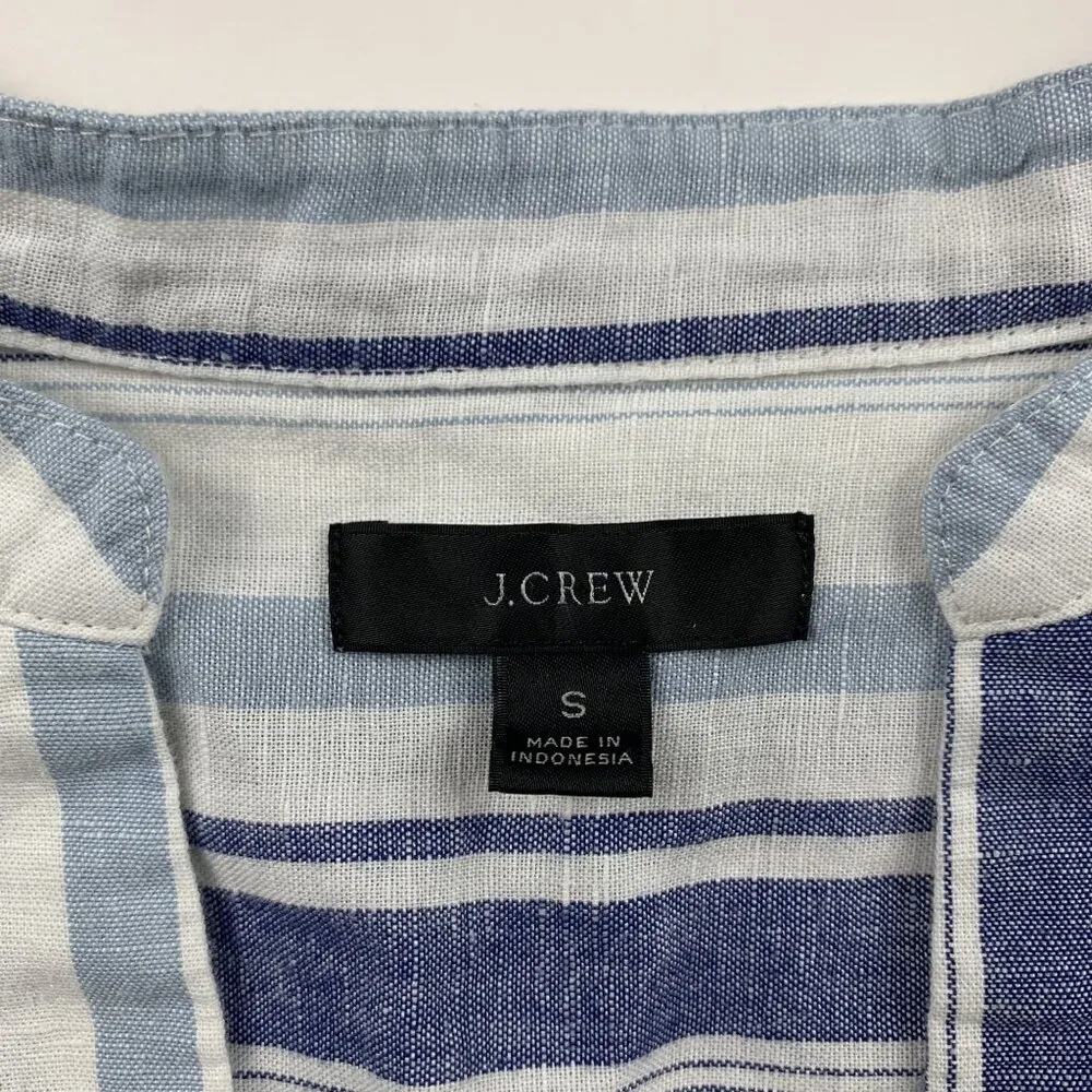 J.Crew Blue Striped Linen Blend Split Neck Tunic Shirt Dress S - Image 4