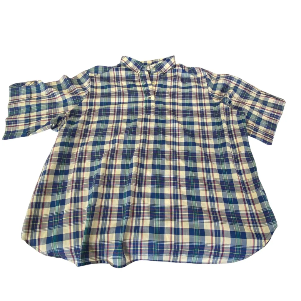 VINTAGE Levi's 1970’s Blue, Cream Red & green Plaid Shirt Size 44 PLUS 2X - Image 2