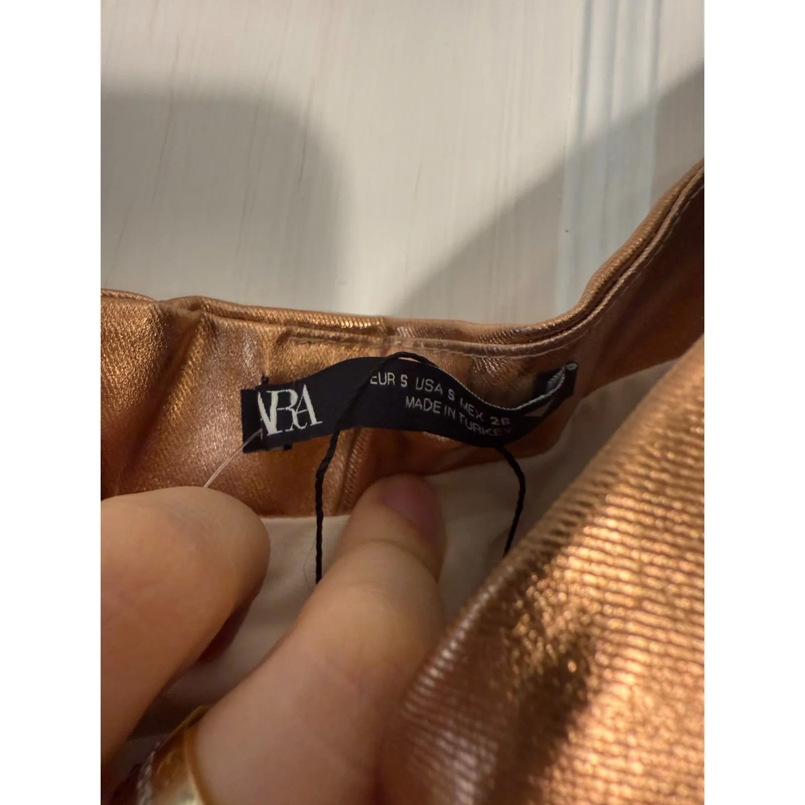 Zara Copper Rose Gold Metallic Strapless Top Size Small - Image 6