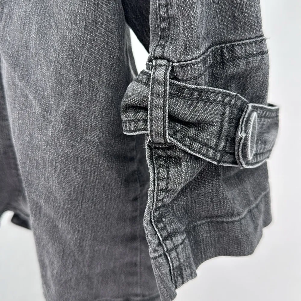 Sandro Sportswear stretchy black washed denim 3/4 sleeve jacket shirt S casual - Image 7