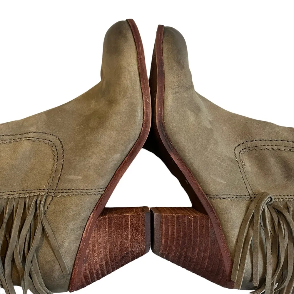 Sam Edelman Louie Fringe Trimmed Green Leather Booties - Image 8