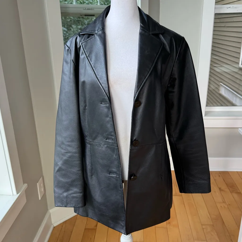 Vintage Worthington Black Leather Blazer Jacket Coat Size Medium Fully Lined - Image 11