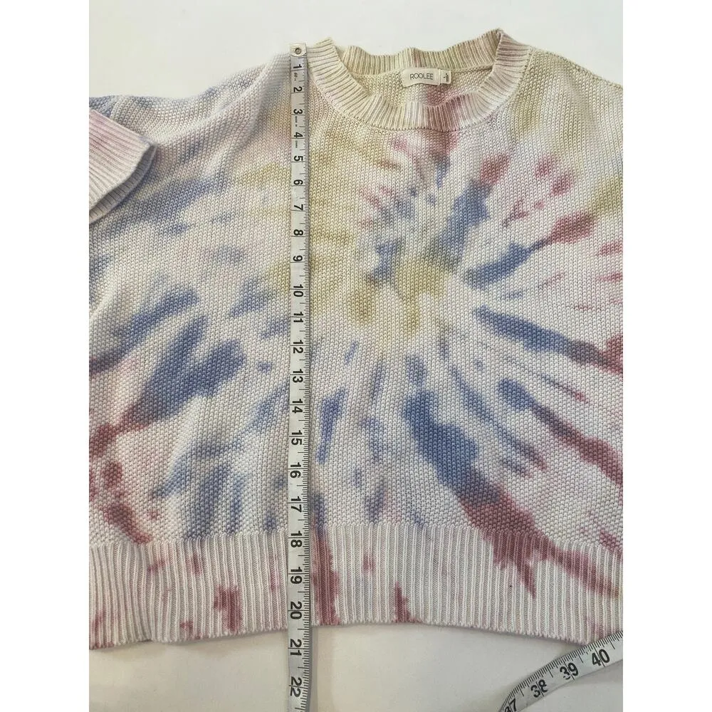 Roolee Tight Knit Tie Dye Sweater EUC Sz L Cotton Colorful Long Sleeves Cropped - Image 10