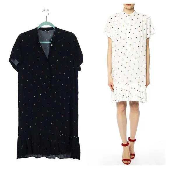 Paul Smith Ice Cream Mini Dress Medium Motif Black Pleated Rainbow Shirtdress - Image 2